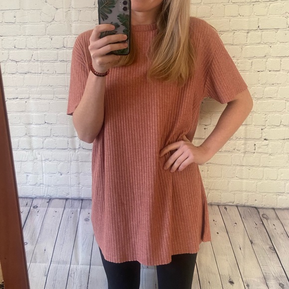 Zara Tops - ZARA Trafaluc oversized ribbed pink T-shirt